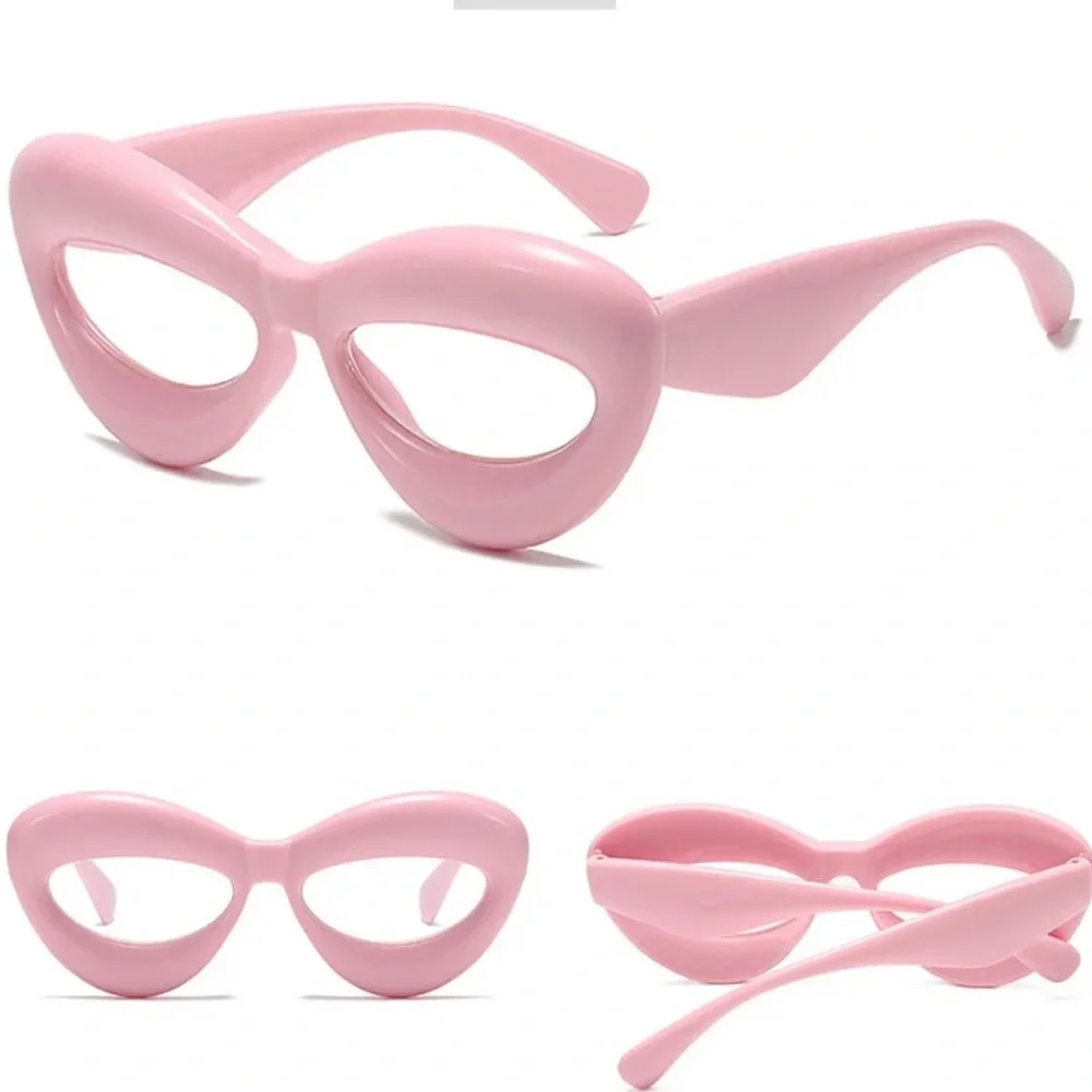 PINK CANDY COLOR CLEAR‎ LENSE WIDE CATEYE FRAME BLUE LIGHT BLOCKING GLASSES